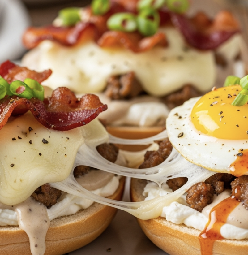 Sausage Gravy Breakfast Bagel Pizzas 