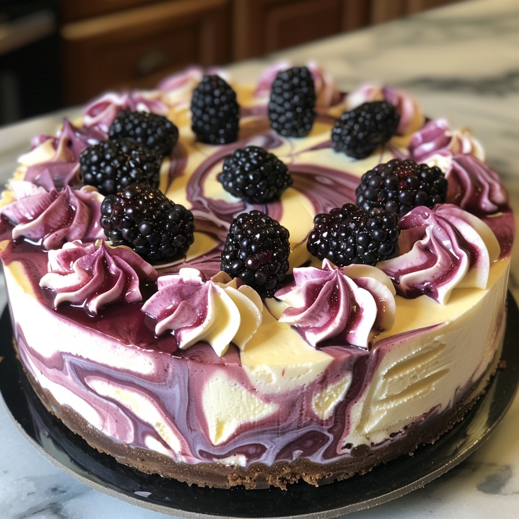 Blackberry White Chocolate Marble Cheesecake 
