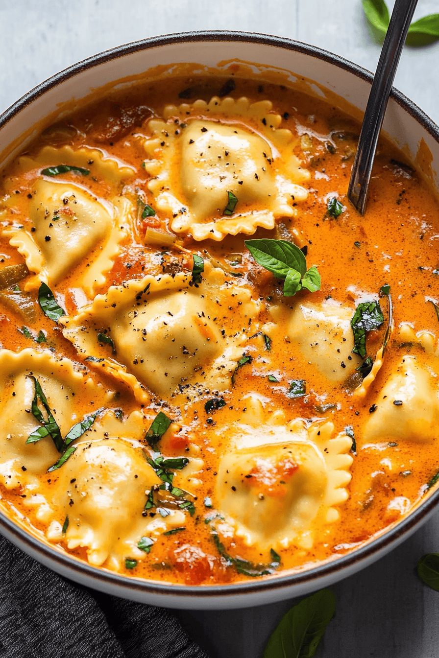 Creamy Tuscan Ravioli Soup