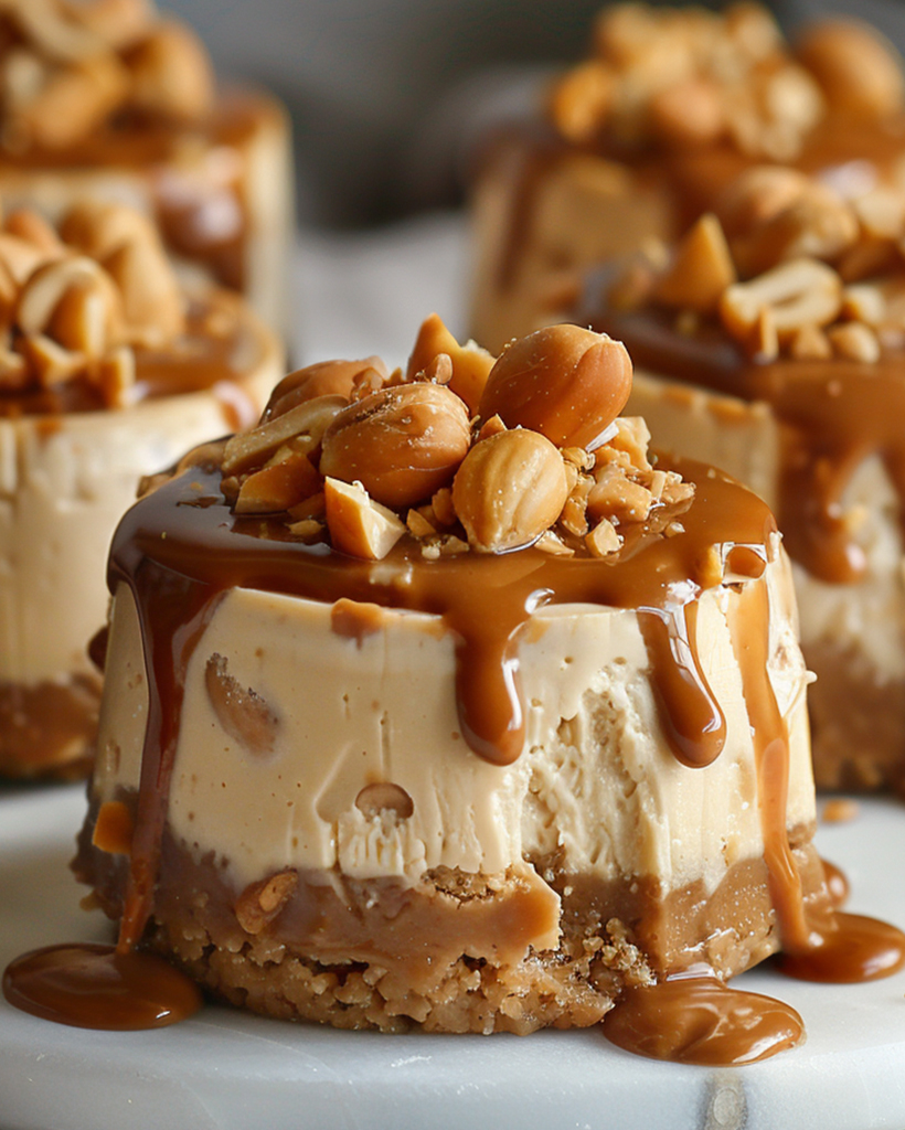 Peanut Butter Caramel Mini Cheesecakes 