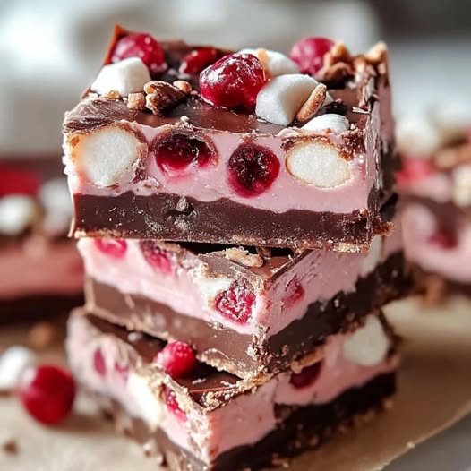 Cherry Marshmallow Fudge Bars
