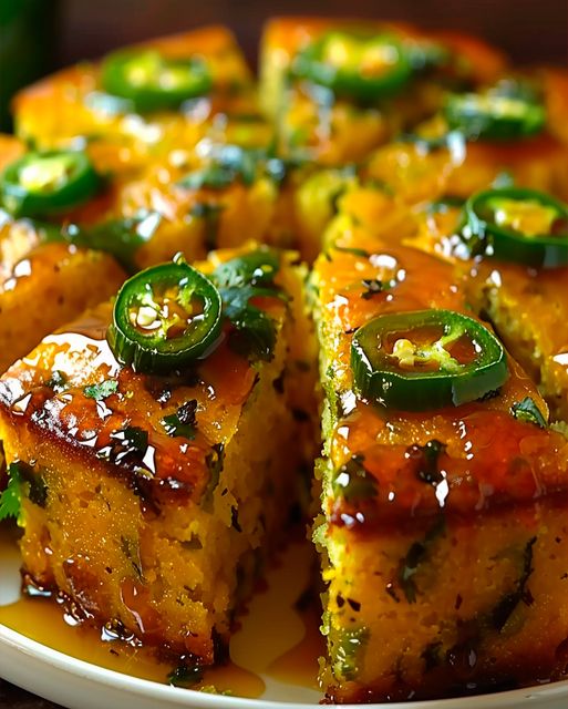 Spicy Jalapeño Cornbread Drizzled with Sweet Lime Honey