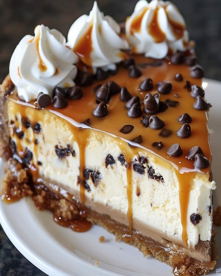 Easy Salted Caramel Chocolate Chip Cheesecake