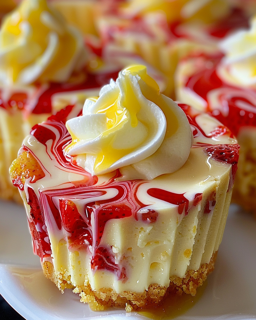 Heavenly Mini Strawberry Swirl Cheesecakes