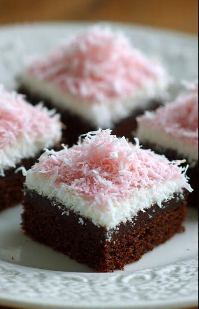 PINK COCONUT SNOWBALL CAKE BARS