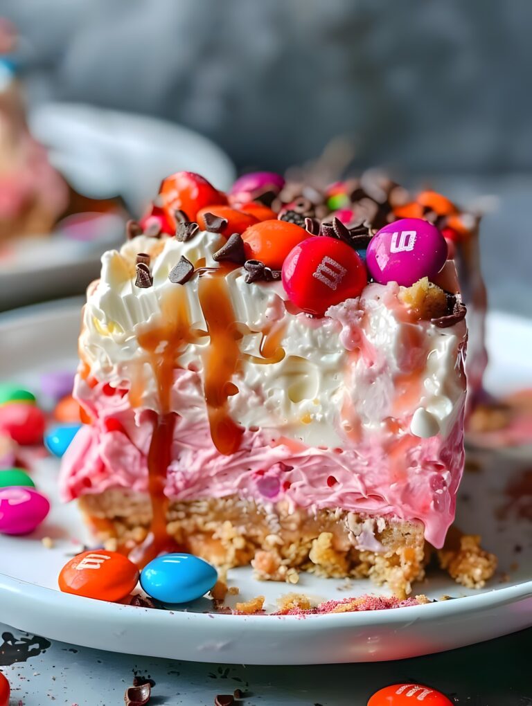 🍬 No-Bake M&M’s Caramel Cheesecake Bars