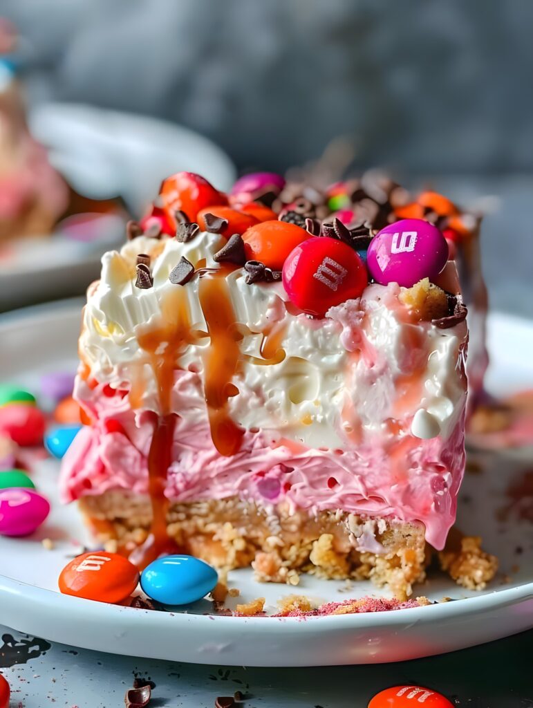 🍬 No-Bake M&M’s Caramel Cheesecake Bars