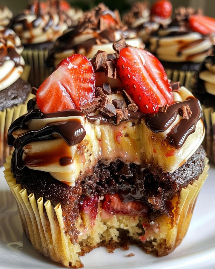 Heavenly Chocolate Banana Split Cupcakes
