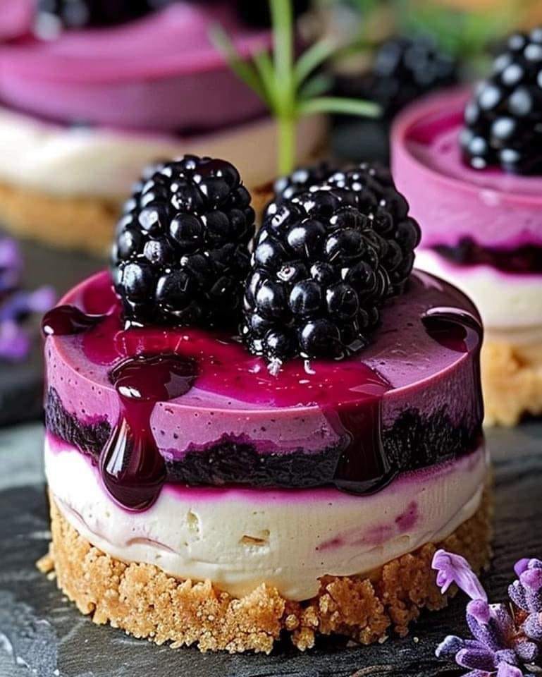 No-Bake Mini Blackberry Lavender Cheesecakes
