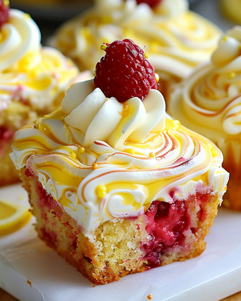 Mouthwatering Lemon Raspberry Swirl Square Cupcakes
