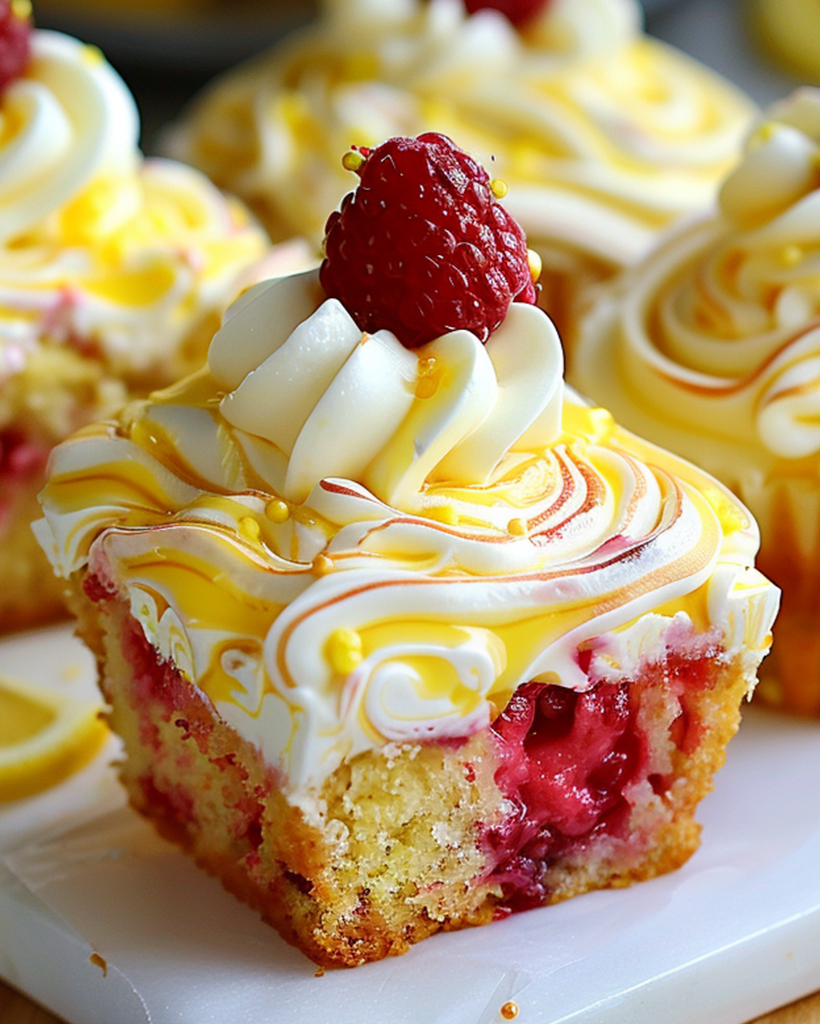 Mouthwatering Lemon Raspberry Swirl Square Cupcakes