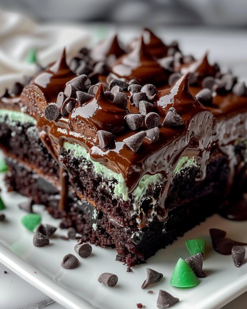 Chocolate Mint Poke Cake