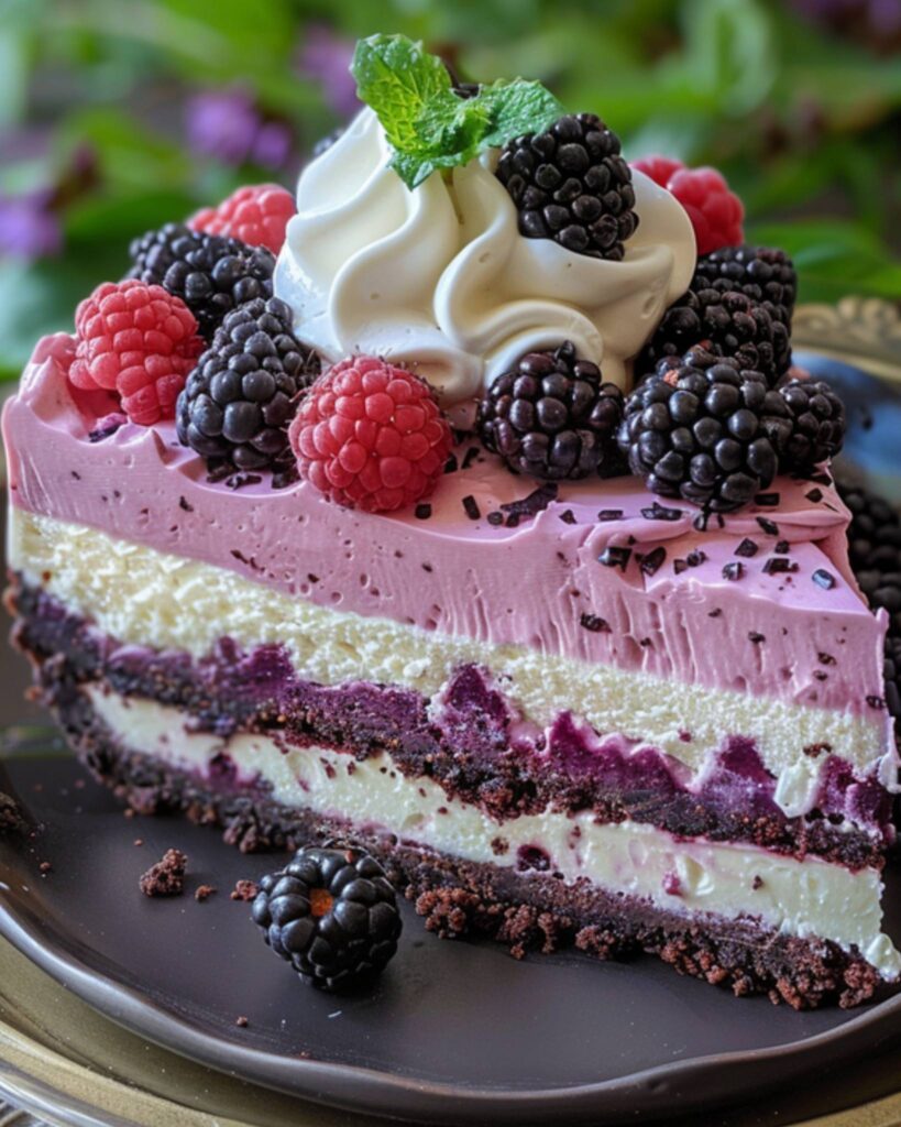 White Chocolate Blackberry Mousse Cheesecake –
