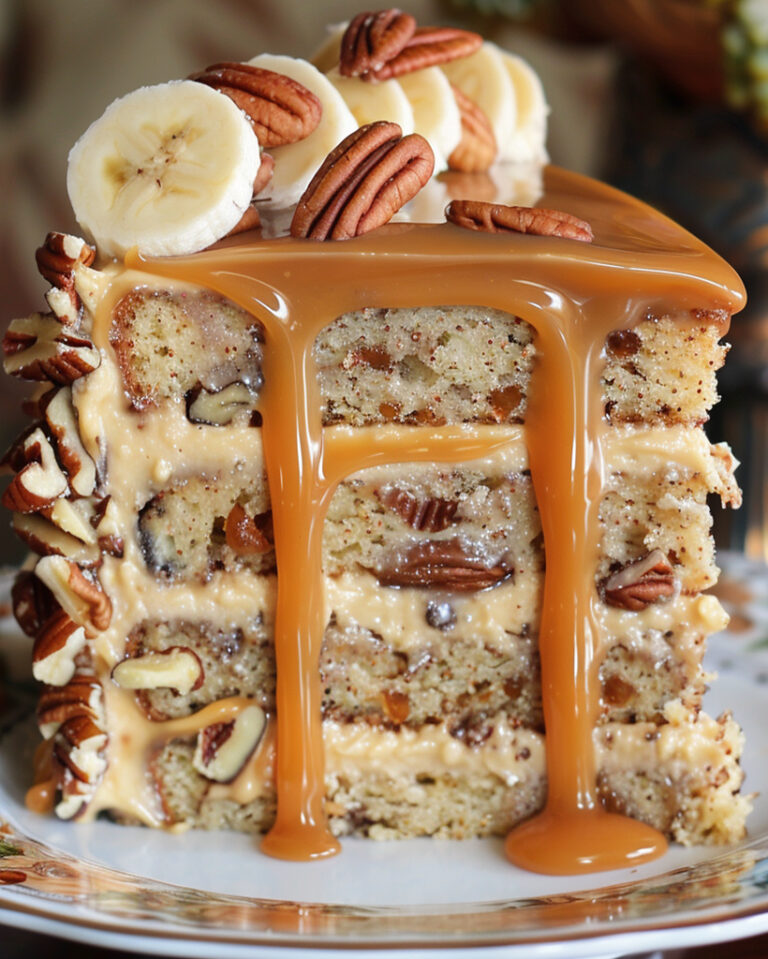Banana Pecan Caramel Layer Cake