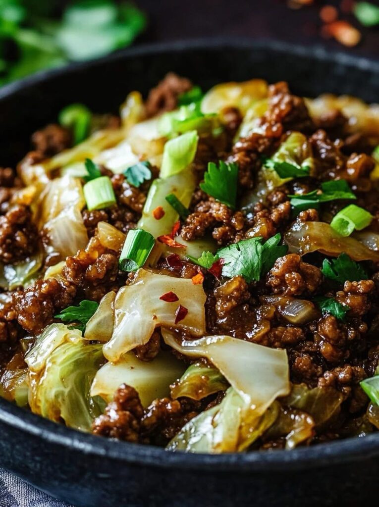 Low Carb Mongolian Ground Beef Cabbage