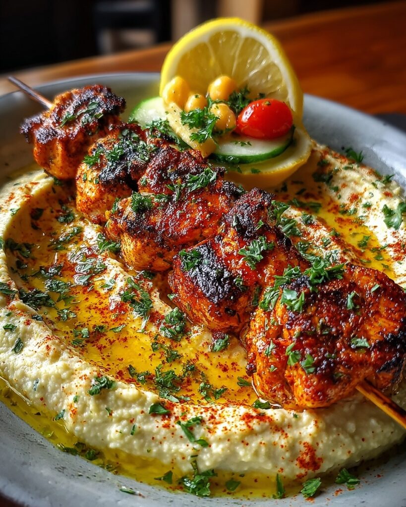 Mediterranean-Chicken Skewers-with-Hummus Spread