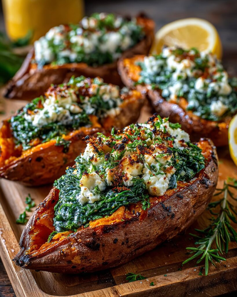 Baked-Sweet-Potatoes with-Creamy-Spinach Ricotta-and-Herb-Drizzle