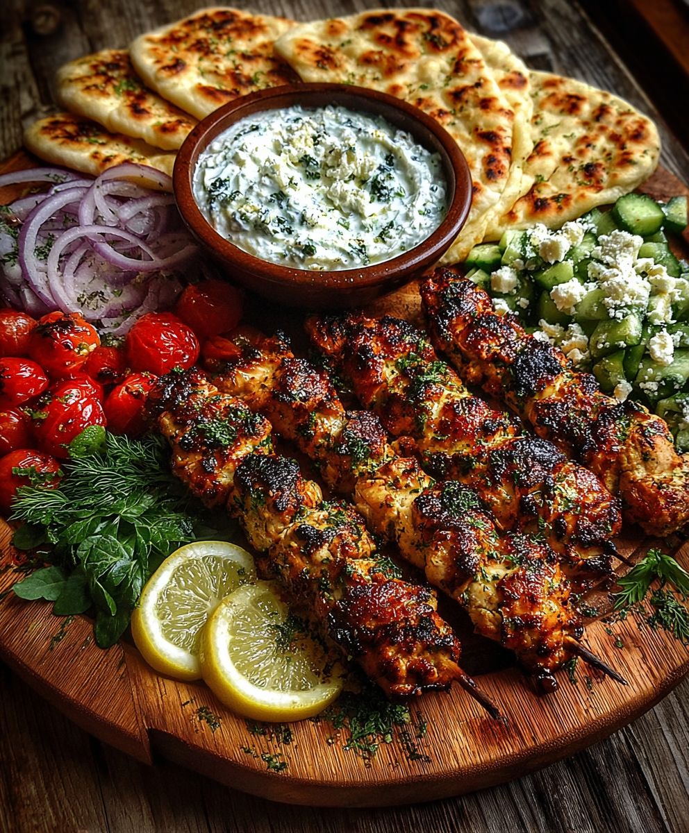 greek-chicken-souvlaki-grazing-board-with-garlic-feta