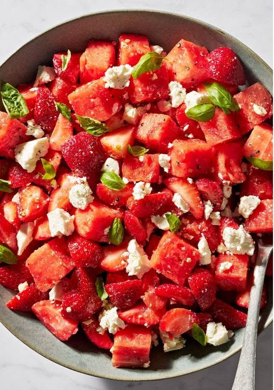watermelon-strawberry-caprese-salad