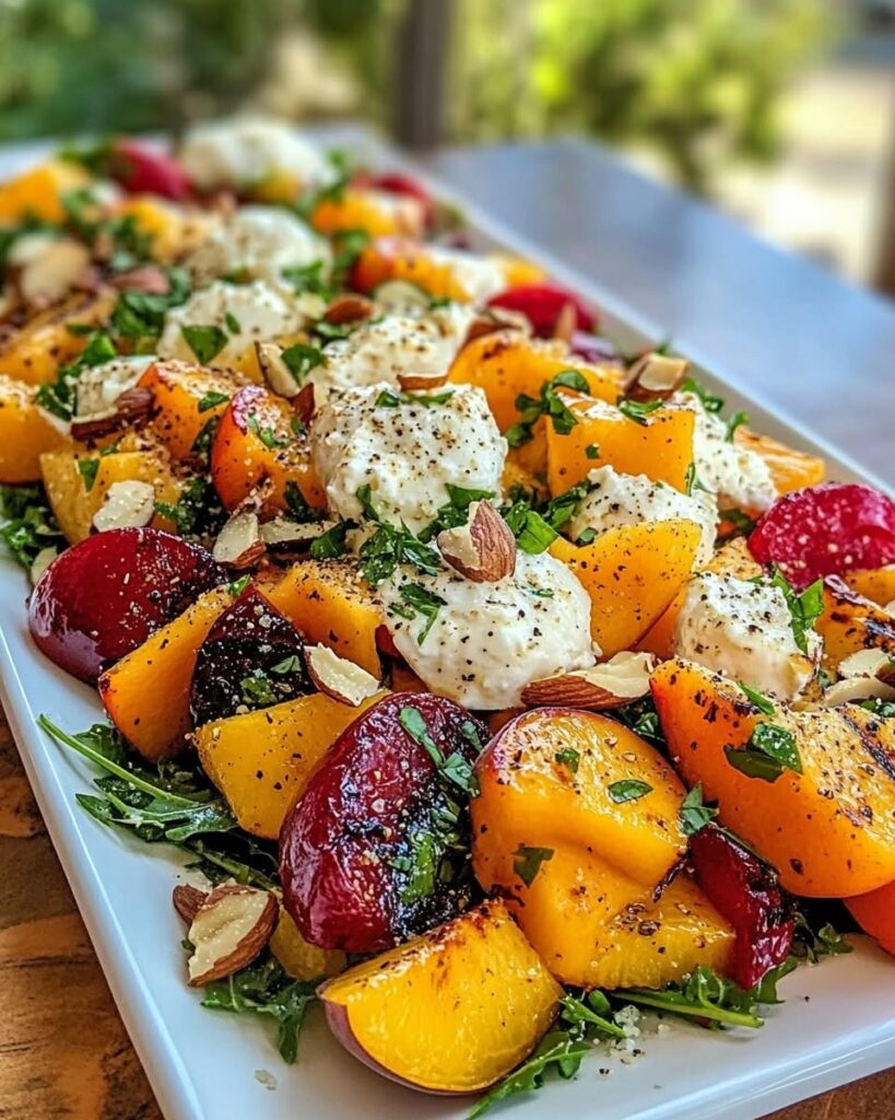 grilled-peach-nectarine-burrata-christmas-salad-with-basil-oil