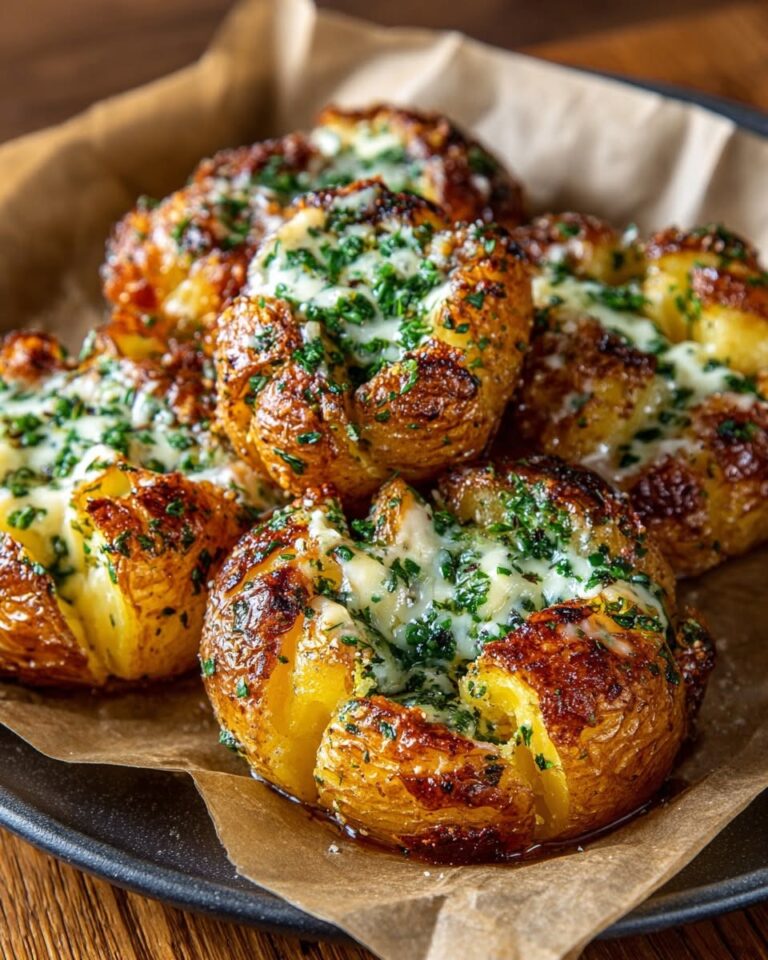 golden-smashed-potatoes-with-brie-fondue-garlic-herb-oil