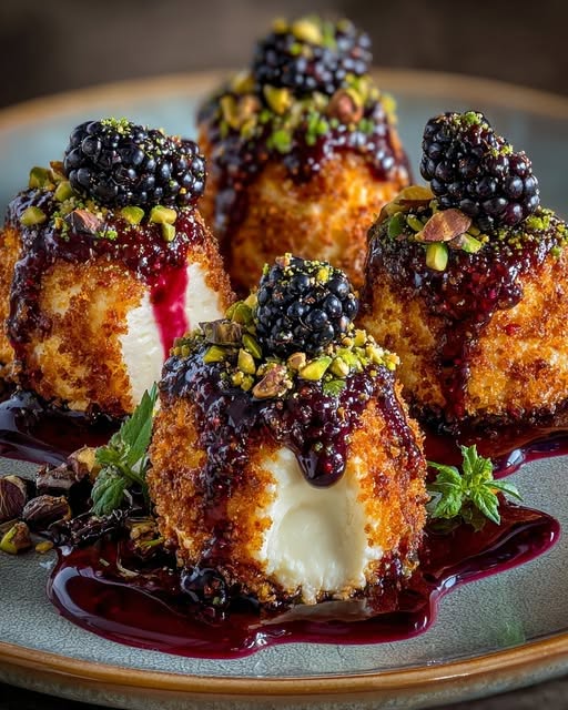 feta-cheese-bites-with-pistachio-crunch-blackberry-honey