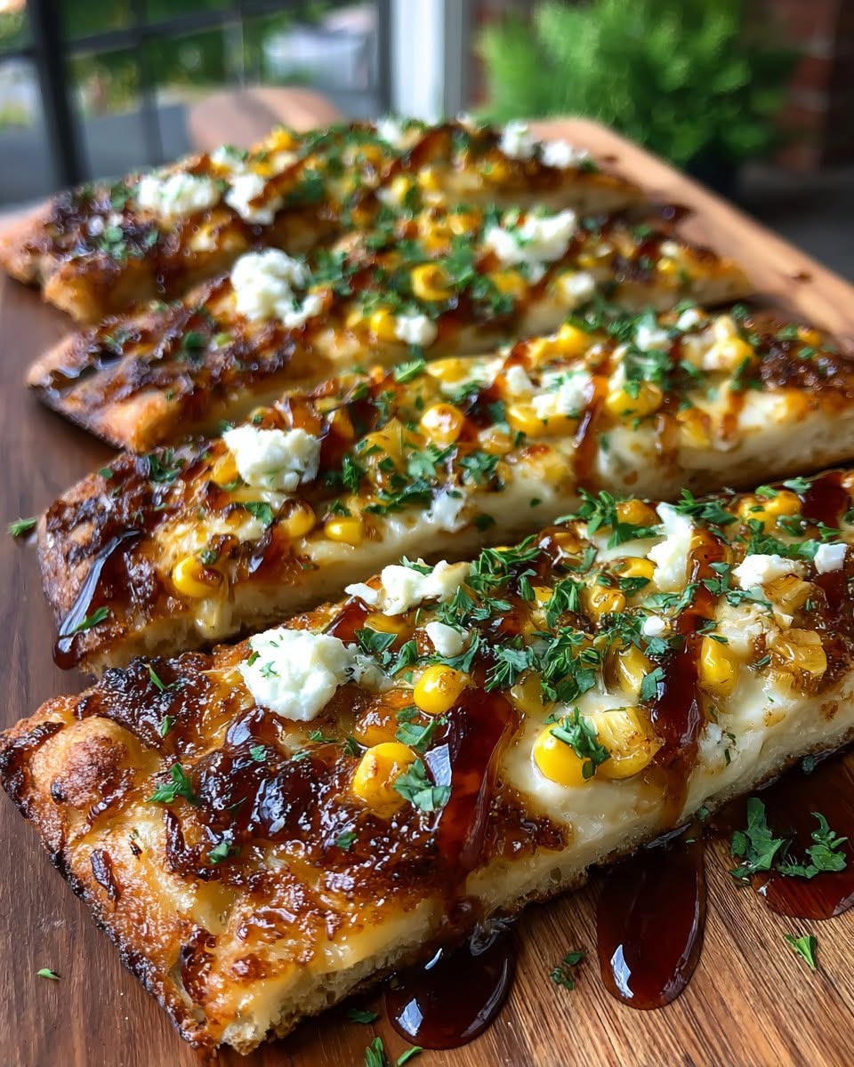 crispy-flatbread-with-brie-caramelized-corn-hot-honey-drizzle