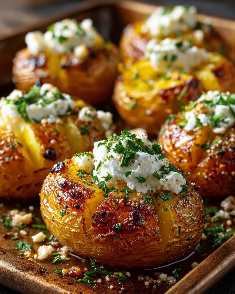 crispy-parmesan-smashed-potatoes-with-feta-cream-and-honey