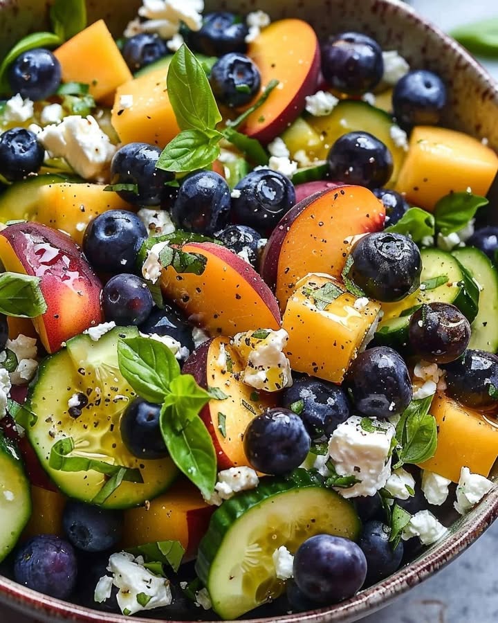 summer-blueberry-peach-salad-with-creamy-feta-and-lemon-basil-vinaigrette
