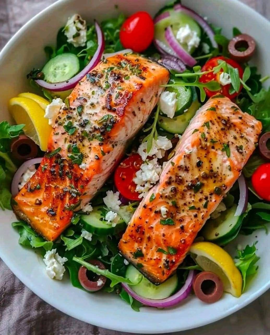 Greek Salad with Salmon
