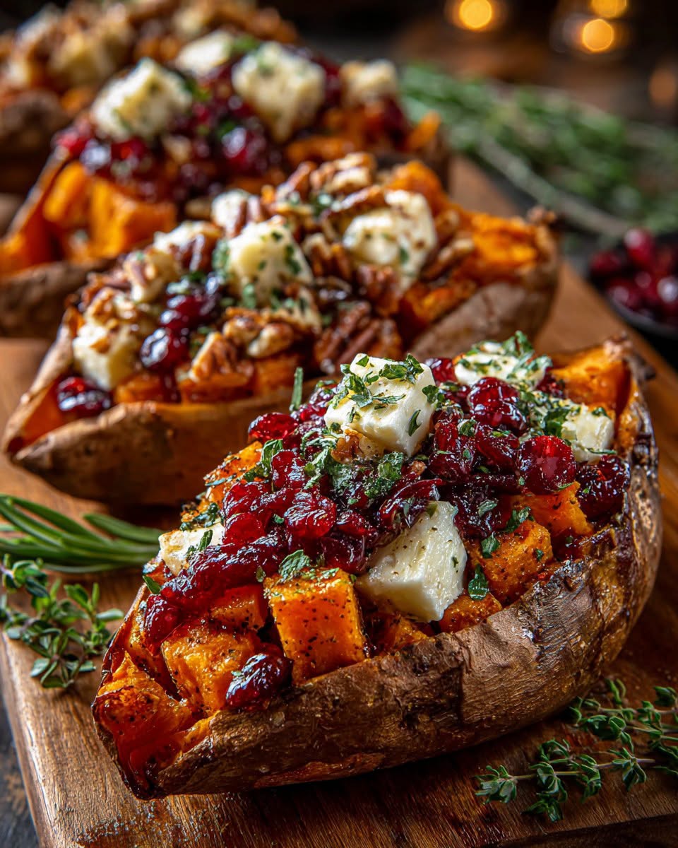 maple-pecan-brie-stuffed-sweet-potatoes-with-cranberry-glaze