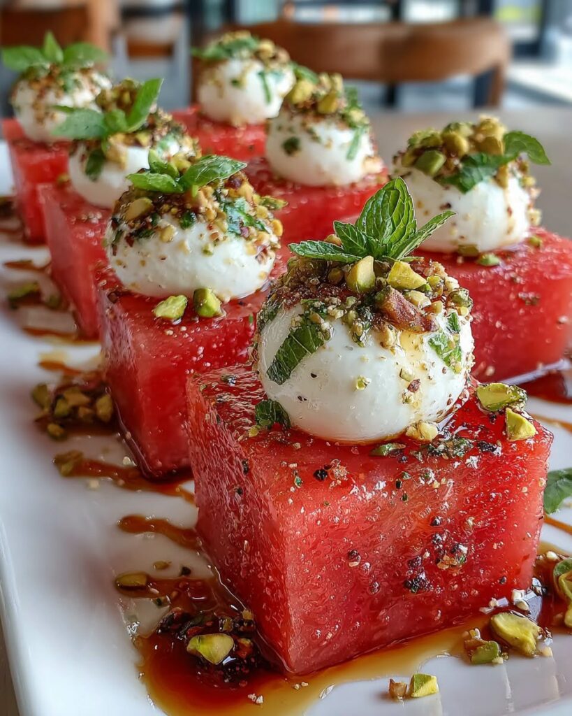 watermelon-burrata-bites-with-basil-pistachios-hot-honey