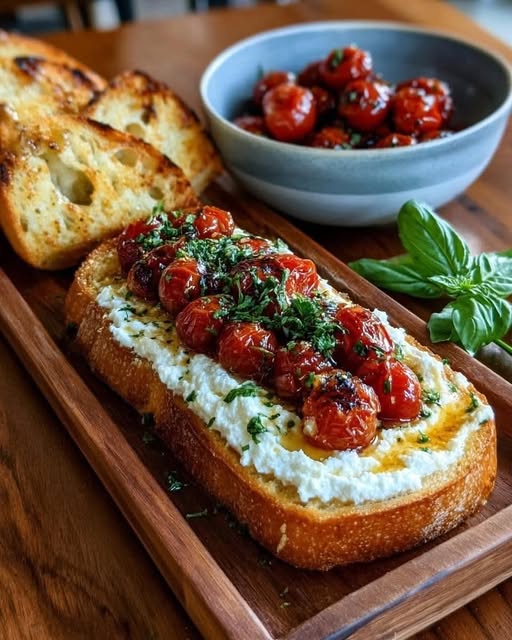 Roasted Tomato Whipped Ricotta Crostini with Honey Balsamic Glaze