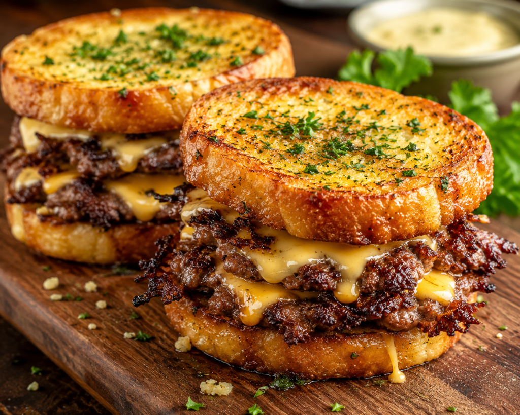 Garlic Bread Smash Burgers