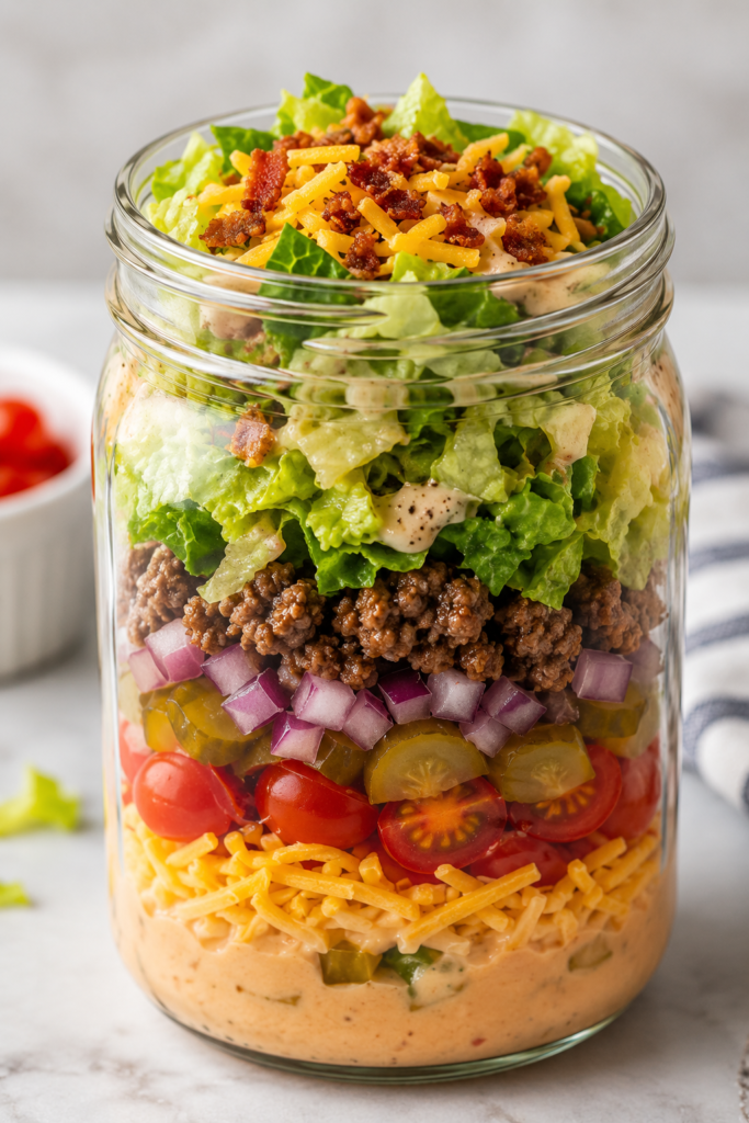 Cheeseburger Salad in a Jar
