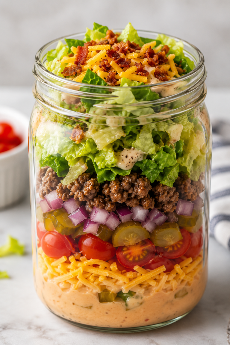 Cheeseburger Salad in a Jar