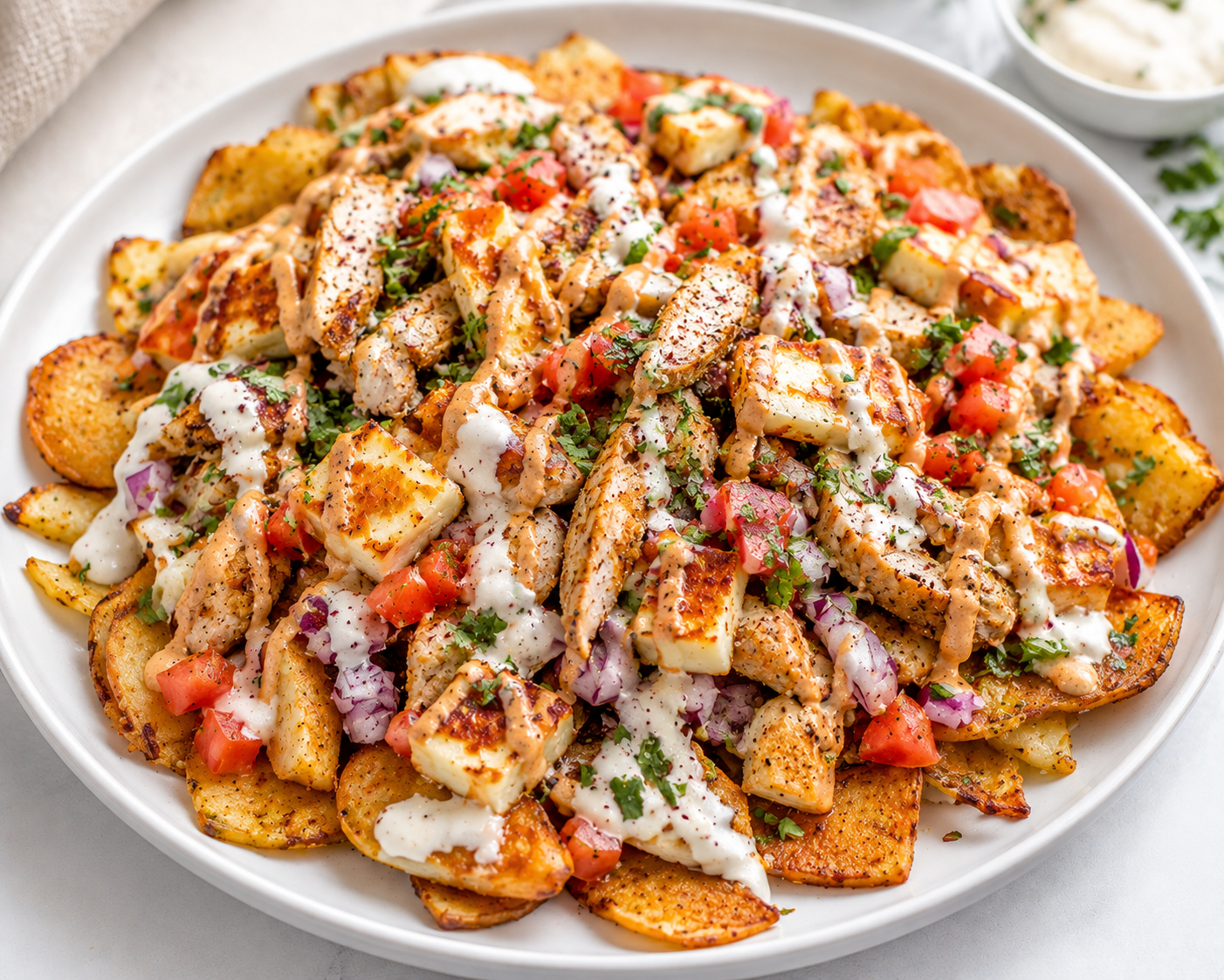 Chicken & Halloumi Shawarma Potato Nachos