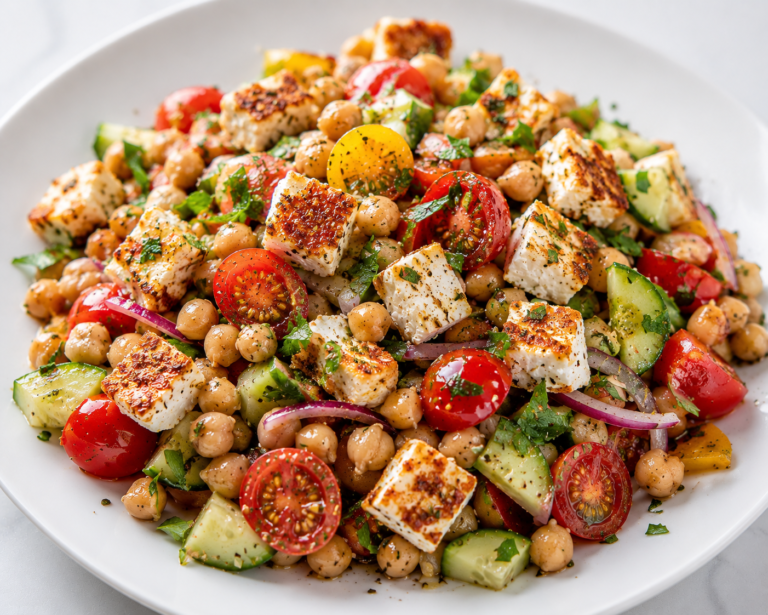 Salad with Chickpeas, Cherry Tomatoes & Crispy Feta