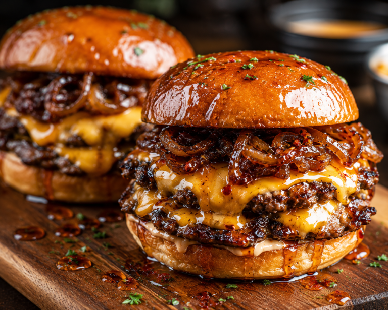 Hot Honey Caramelised Onion Smash Burgers