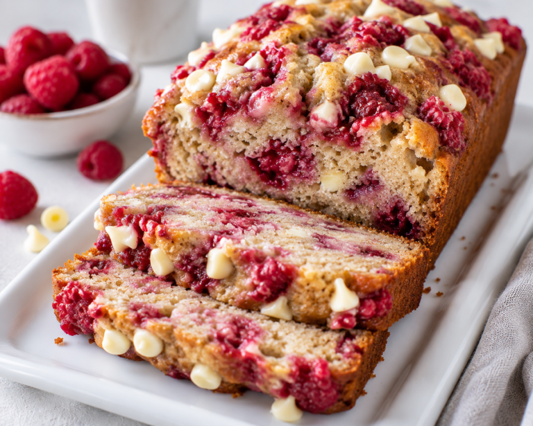 Raspberry & White Chocolate Banana Bread